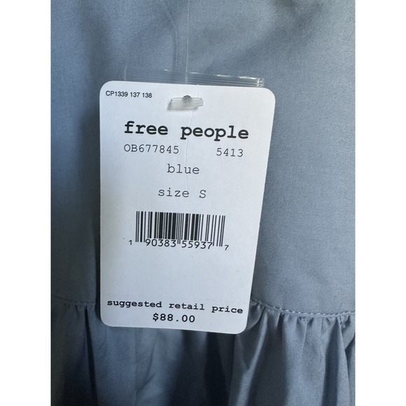 FREE PEOPLE Blue 100% Cotton Brown Eyed Girl Top Poplin Blouse Size S $88 NEW - Picture 8 of 8